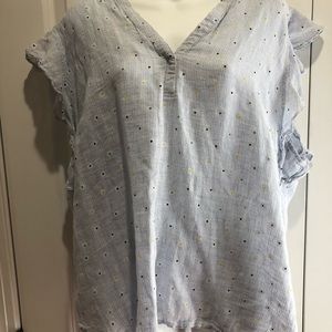 blue flower and striped v-neck tank top blouse